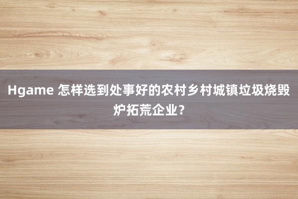 Hgame 怎样选到处事好的农村乡村城镇垃圾烧毁炉拓荒企业？