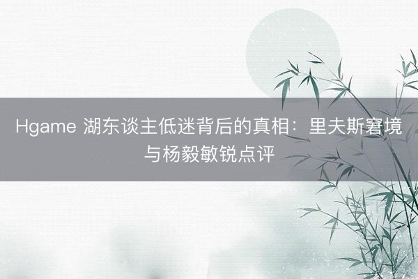 Hgame 湖东谈主低迷背后的真相：里夫斯窘境与杨毅敏锐点评